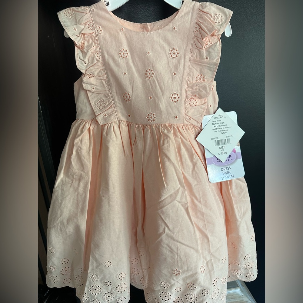 NWT Charming Peach Eyelet Dress with Ruffles